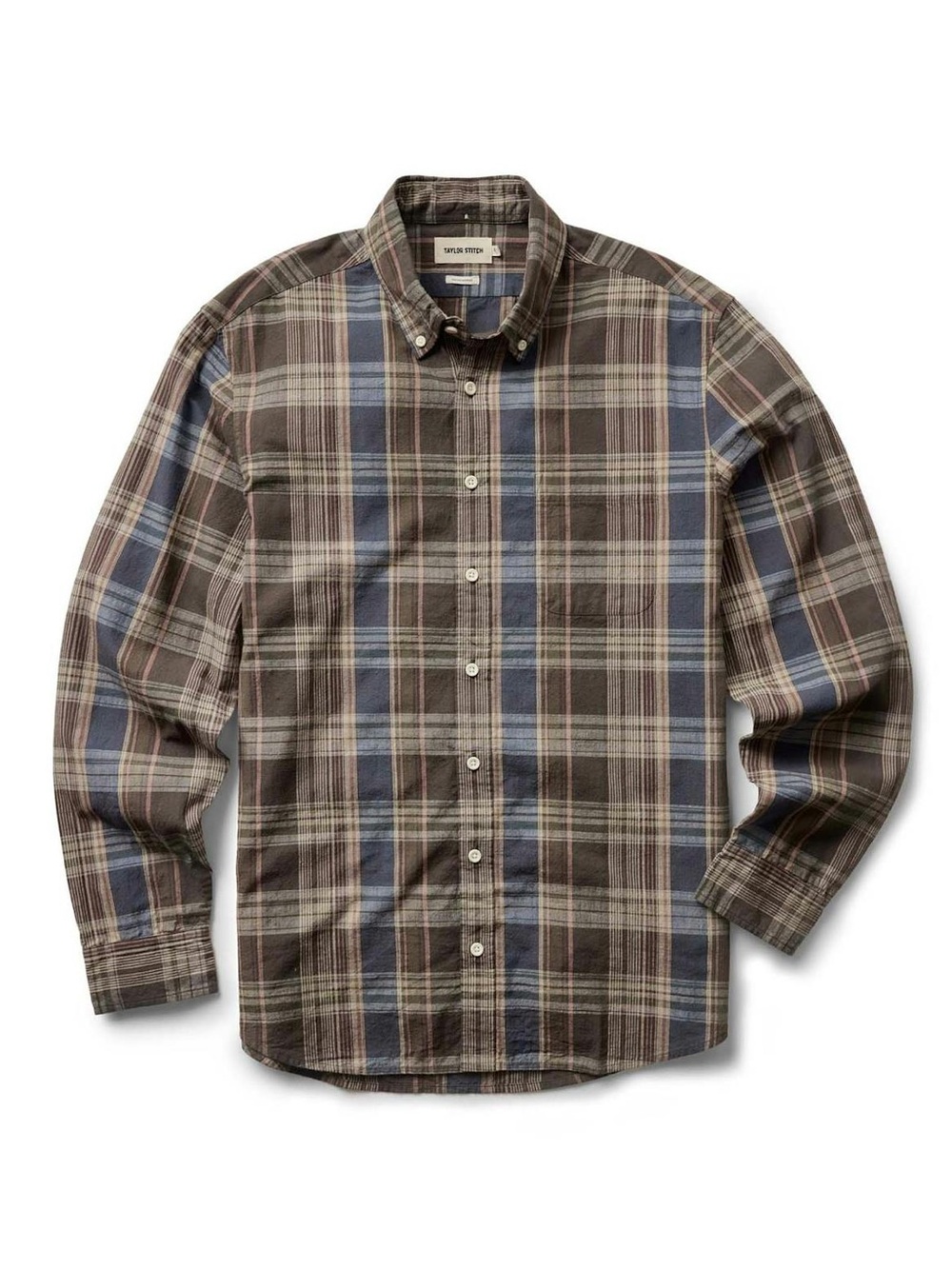 Taylor Stitch Brown and Blue Plaid Button-Down Shirt